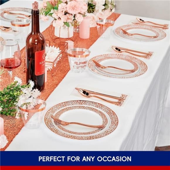 210 Count Rose Gold Plastic Dinnerware Disposable Plates 30 Dinner Plates - Picture 5 of 7